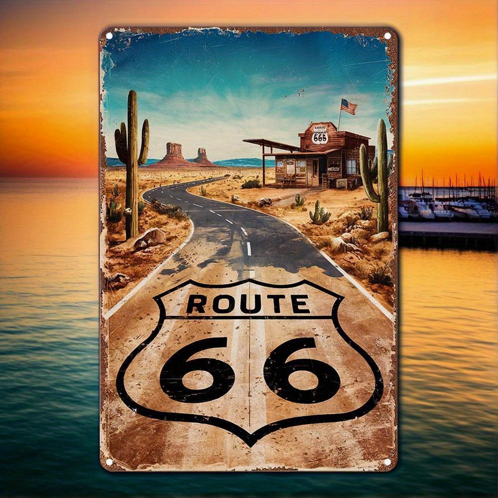 Home Bar And Kitchen - Targa in metallo vintage Route 66